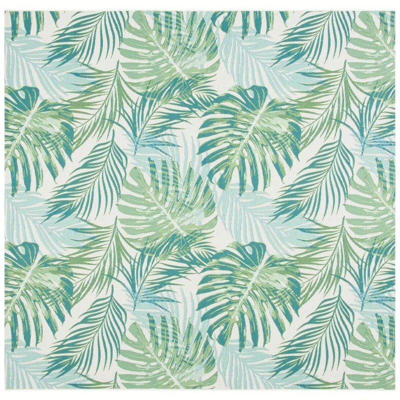 Barbados Green and Teal Synthetic Square Tropical Area Rug