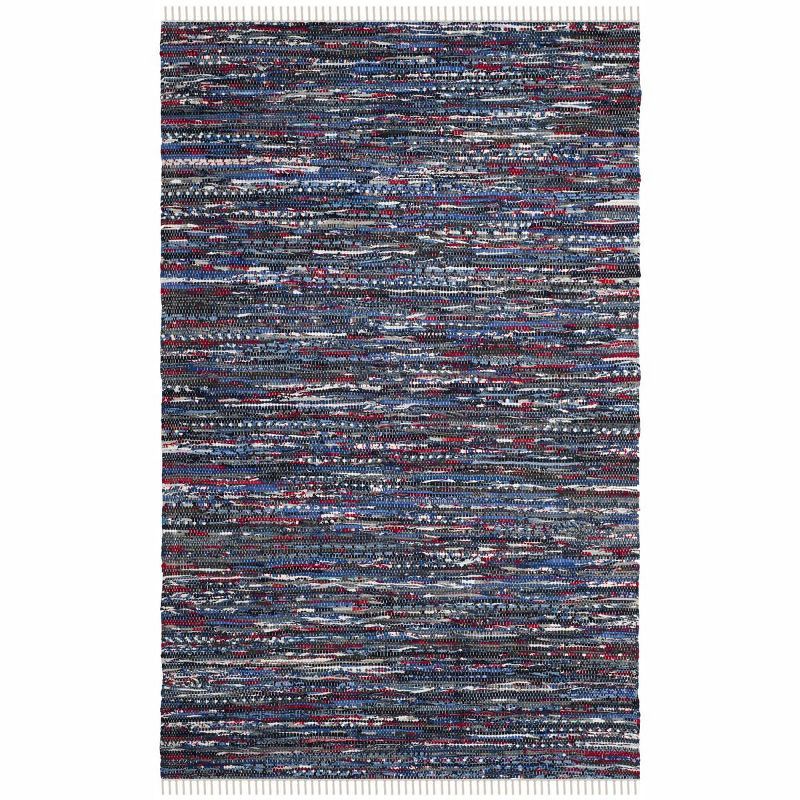 Hand-Woven Striped Cotton Area Rug in Blue, 6' x 9'