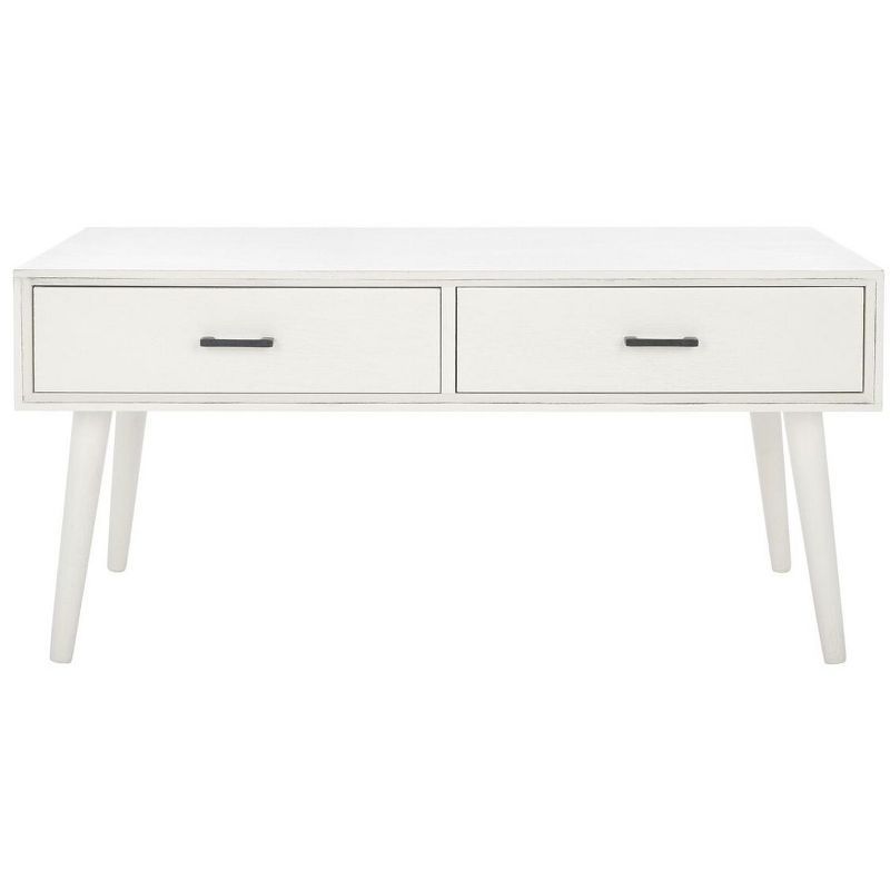 Mozart Mid-Century Rectangular Coffee Table with Storage - Distressed White