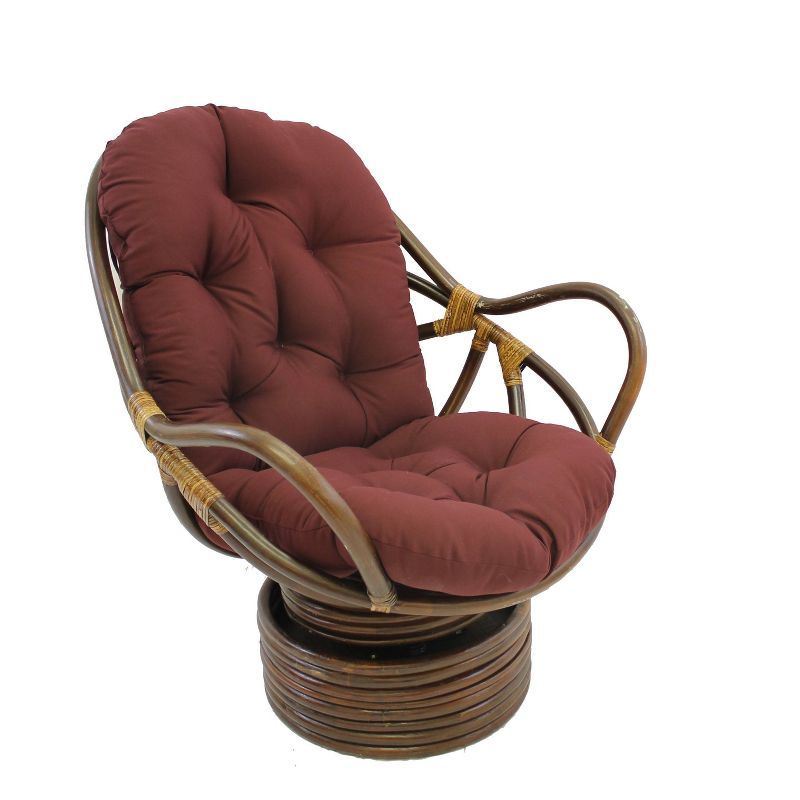 Burgundy Rattan Swivel Rocker with Twill Cushion