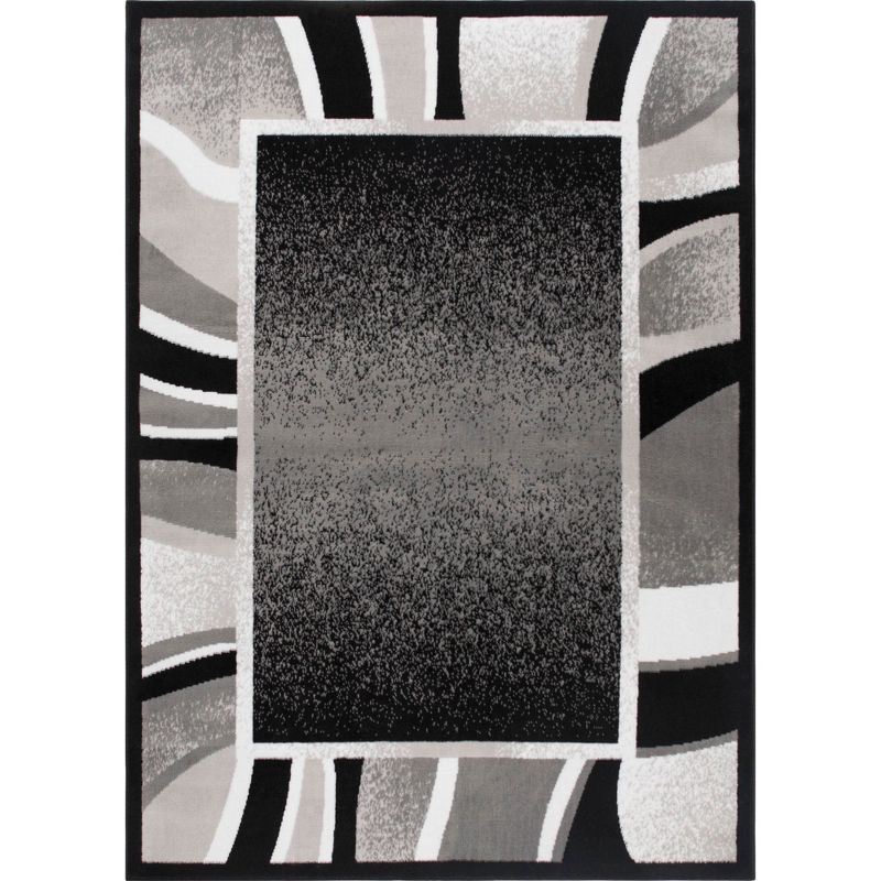 Premium Black and Gray Abstract Border Area Rug, 9' x 12'