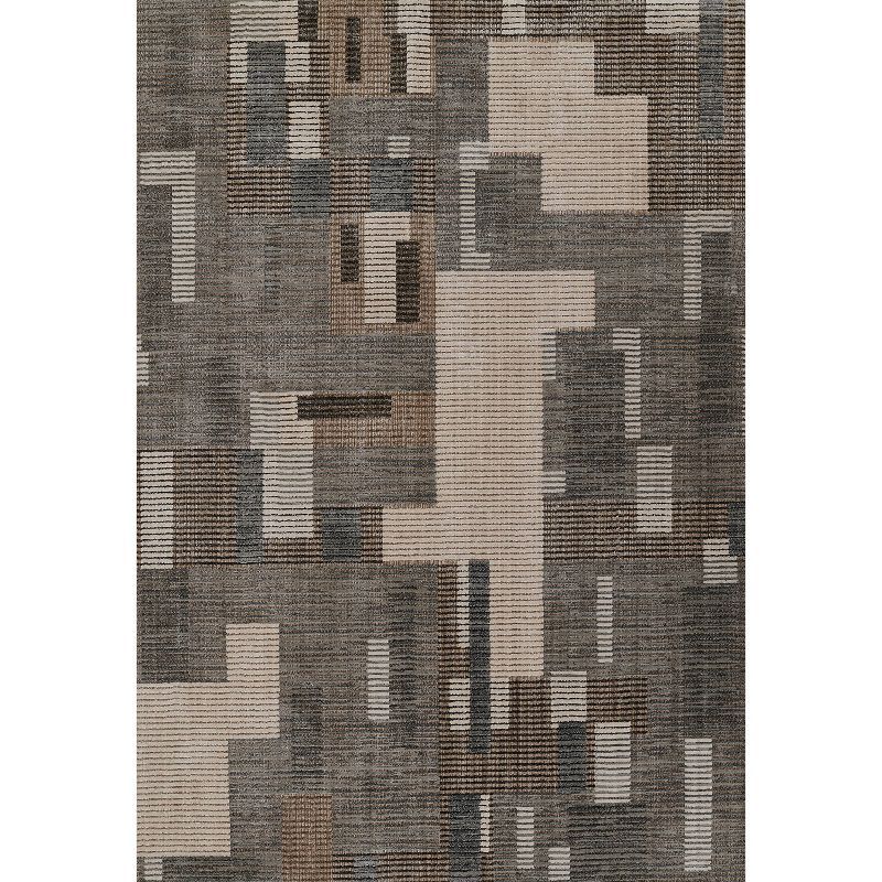 Gray Geometric Synthetic Rectangular Rug 118" x 94"