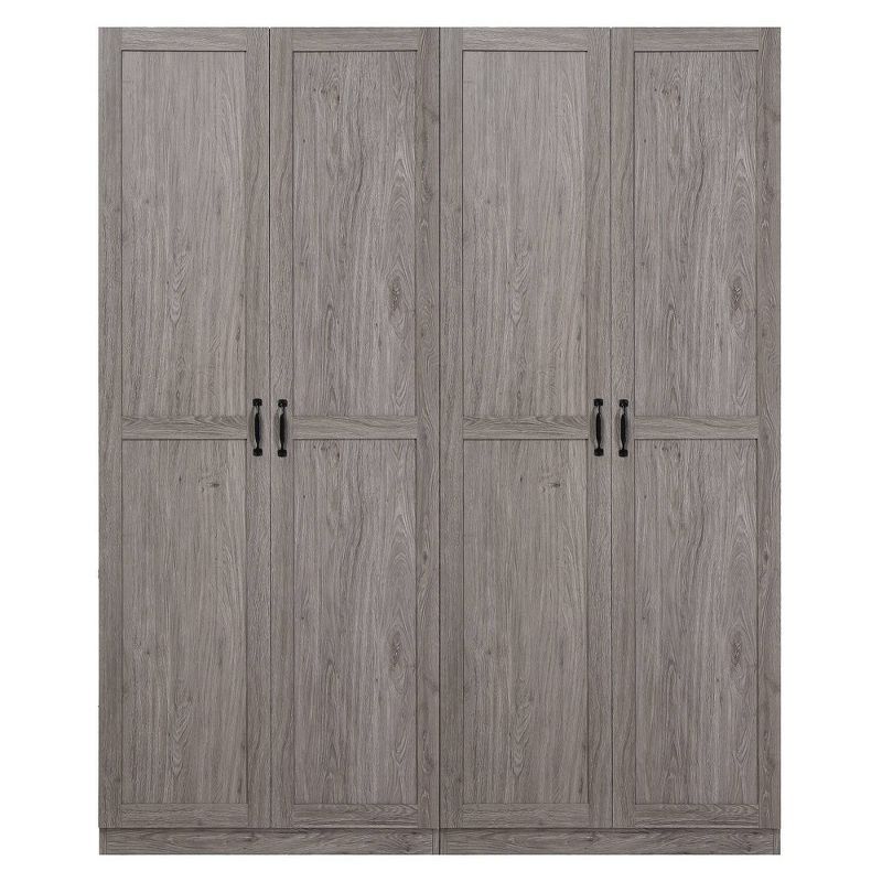 Gray Pine Rustic 4-Shelf Armoire Wardrobe Set