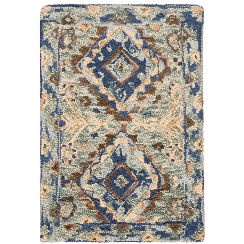 Handmade Rustic-Chic Blue Floral Wool Rectangular Rug