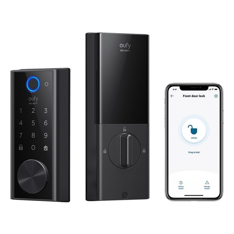 Black Electronic Smart Deadbolt with Wi-Fi and Bluetooth