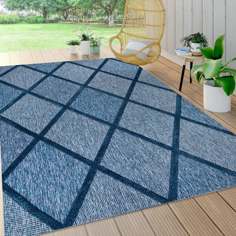 Navy Trellis Handmade Synthetic 3x5 Indoor/Outdoor Rug