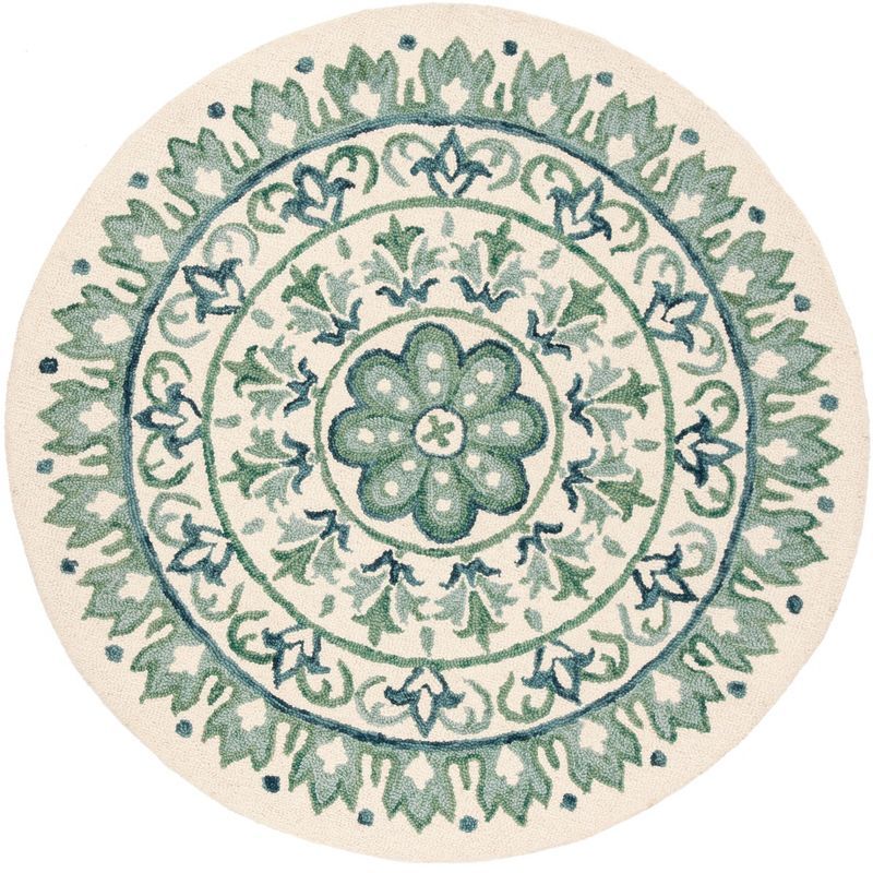 Handmade Green Floral Wool Round Tufted Area Rug