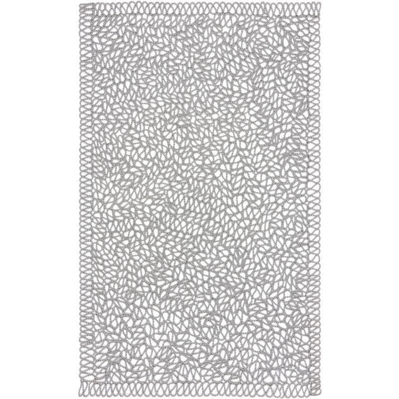 Hand-Knotted Black Synthetic Rectangular 4' x 6' Rug