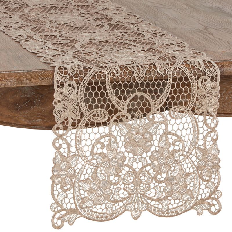 Ecru Vintage Lace Polyester Table Runner, 15" x 66"