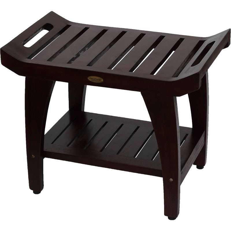 Tranquility 26" Dark Brown Teak Wood Shower Bench with Handles