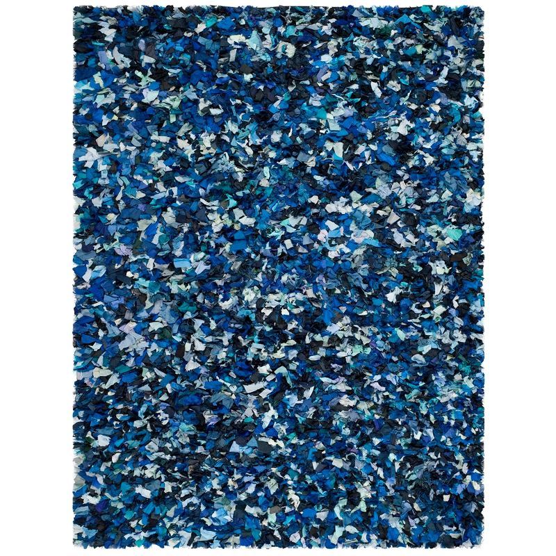 Navy and Multicolor Rectangular Synthetic Shag Area Rug, 8' x 10'