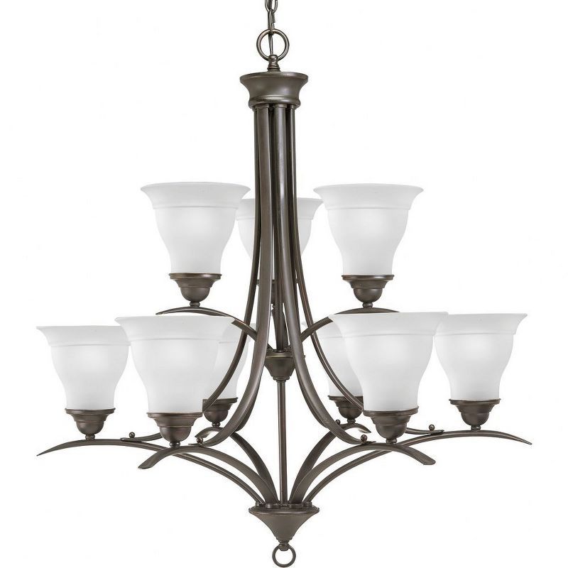 Antique Bronze 33" Two-Tier Chandelier with Etched Glass Shades