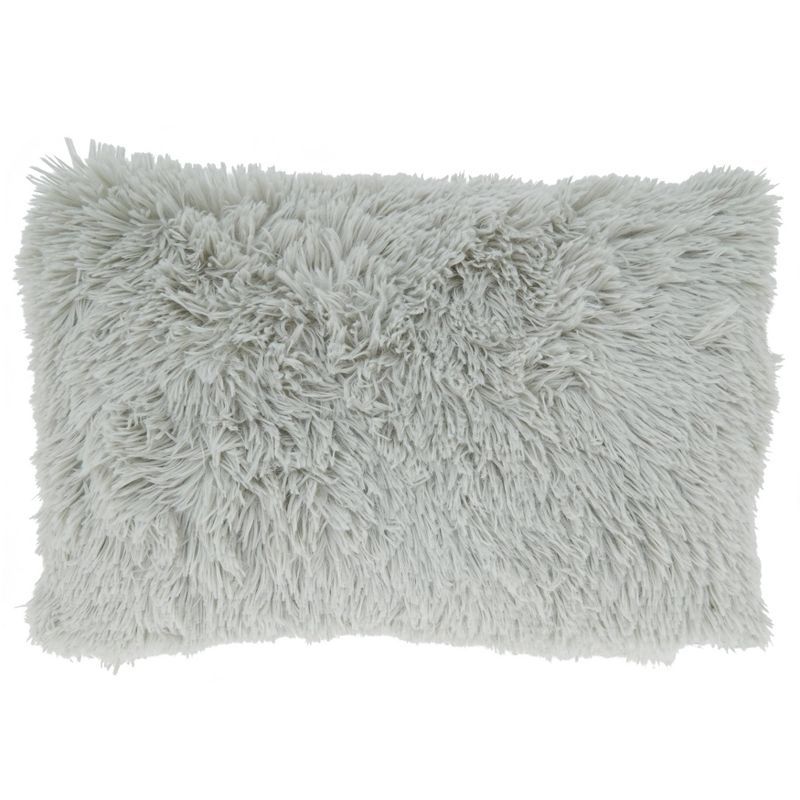 Fog Gray Rectangular Faux Fur Throw Pillow with Down Filling