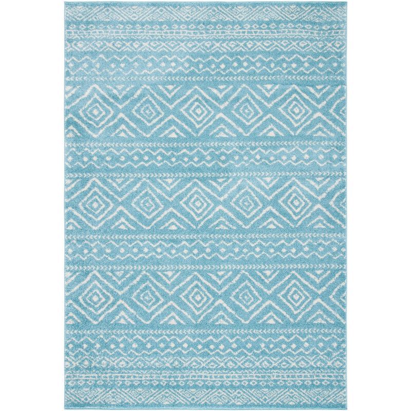 Turquoise and Ivory Hand-knotted Synthetic 8' x 10' Area Rug