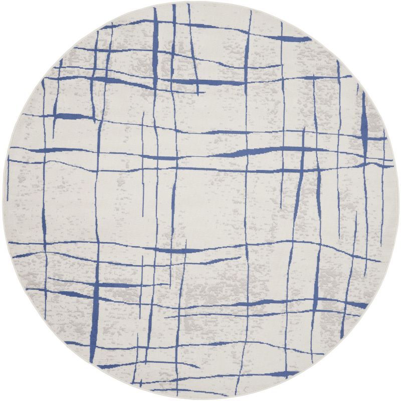 Whimsicle Blue and Ivory Abstract Round 8' Area Rug