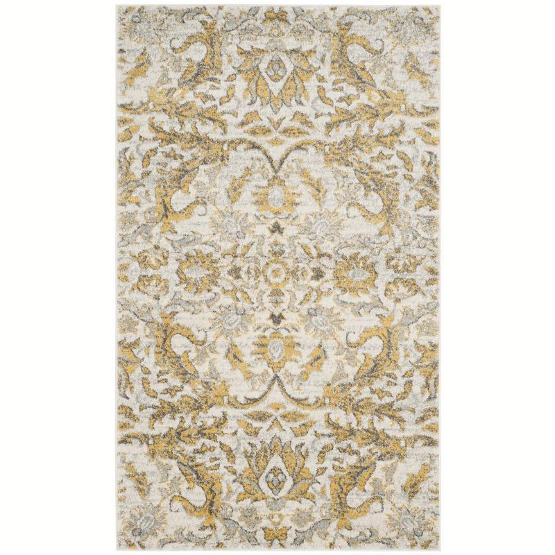 Ivory and Gold High Pile Floral Area Rug