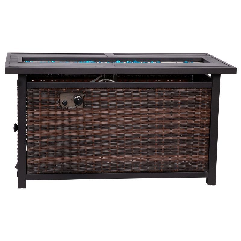 Black and Espresso Wicker Gas Fire Pit Table with Steel Top