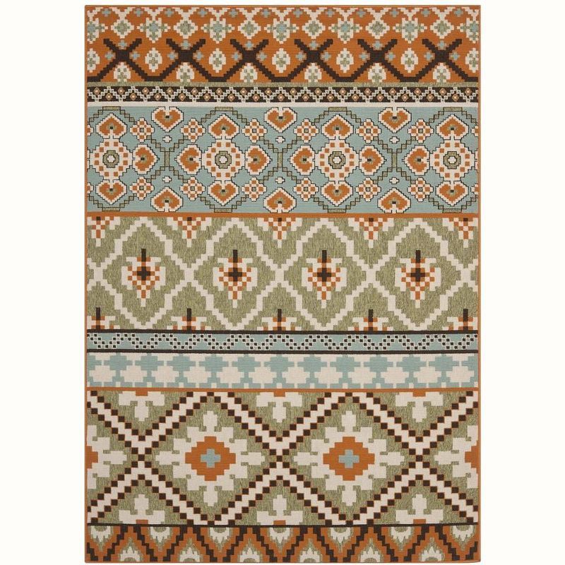 Terracotta & Green Synthetic 5'3" x 7'7" Indoor/Outdoor Area Rug