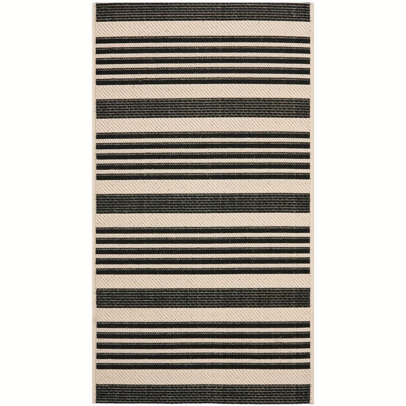 Black and Bone Striped Rectangular Indoor/Outdoor Area Rug