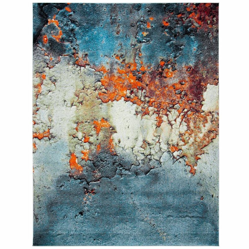 Abstract Marbled Blue Synthetic 10'6" x 14' Area Rug