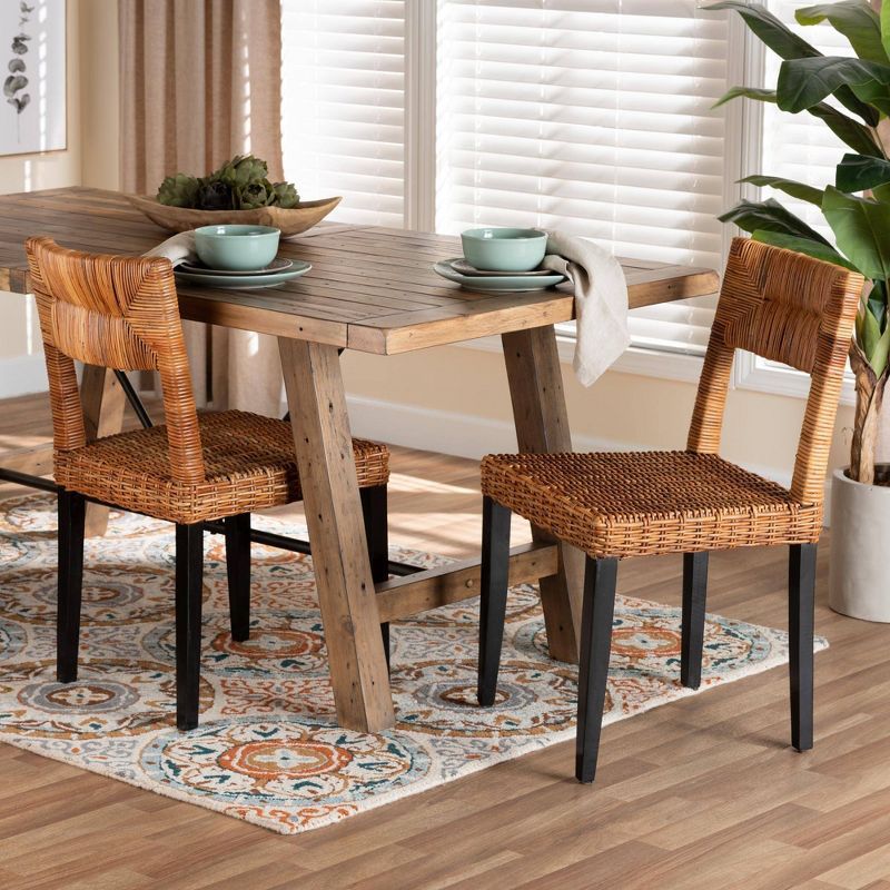 Manrico Dark Brown Wood and Cane Dining Chair Set