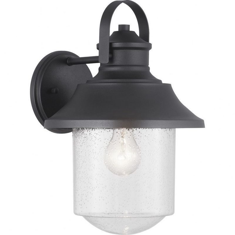 Weldon Black Outdoor Wall Lantern with Clear Seeded Glass Shade