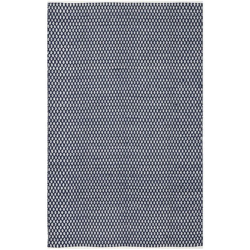 Navy Geometric Hand-Woven Cotton-Wool Blend Rug, 5' x 8'