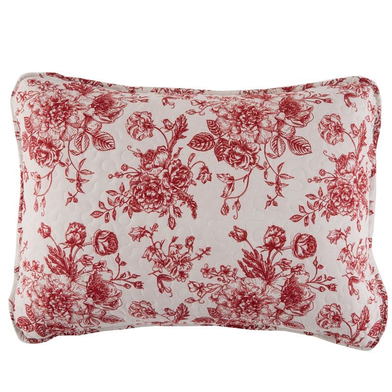 Standard White and Red Floral Polyester Sham