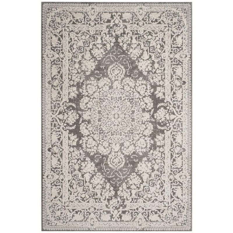 Dark Grey and Cream Hand-Knotted Synthetic 6' x 9' Area Rug