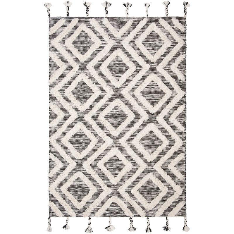 Kenya Tribal Ivory & Black Hand-Knotted Wool Area Rug, 5' x 8'