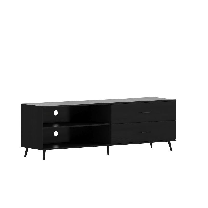 Black 65" Mid-Century Modern TV Stand with Storage