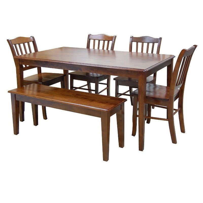 Walnut Finish Solid Hardwood Shaker Dining Set with 4 Chairs and Bench