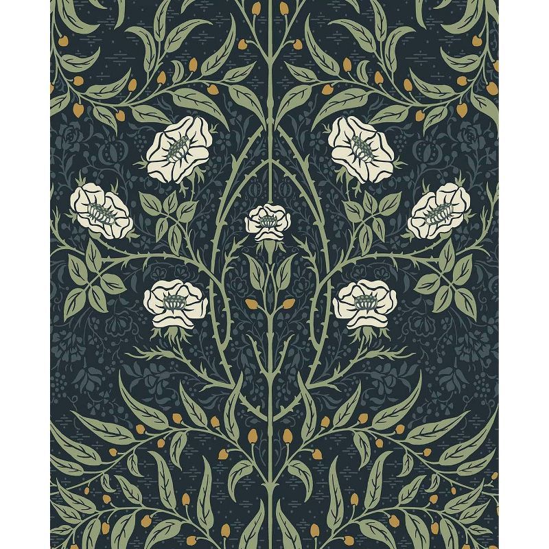 Navy and Sage Floral Peel and Stick Vinyl Wallpaper