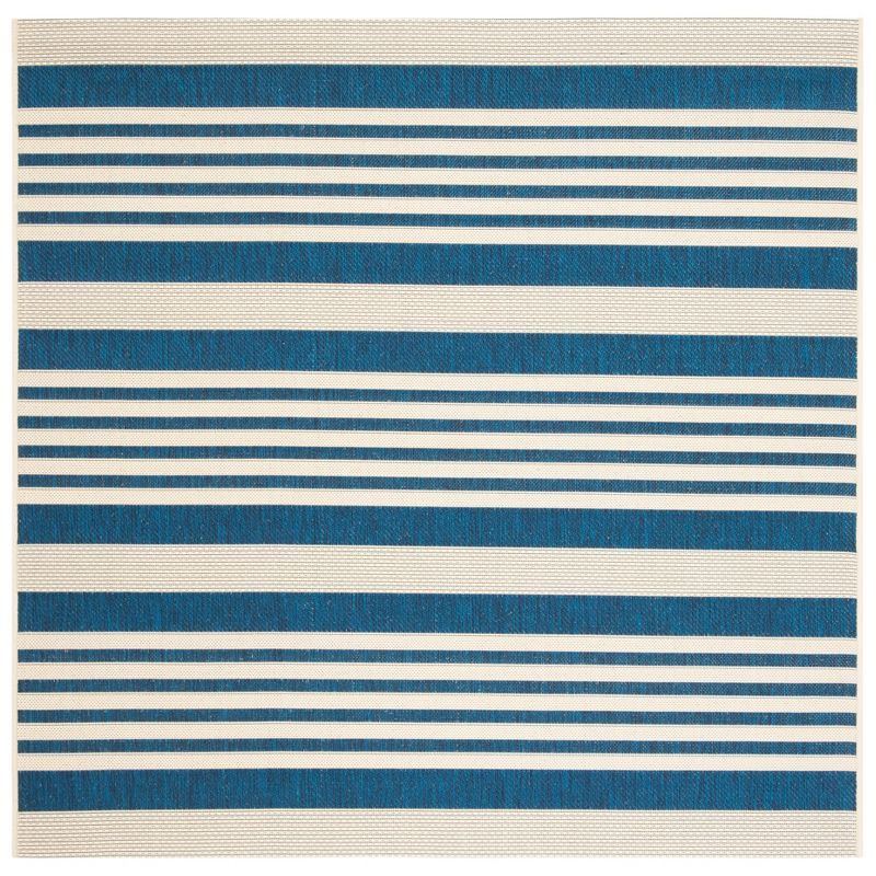 Courtyard Easy-Care Beige & Blue 4x4 Square Indoor/Outdoor Rug