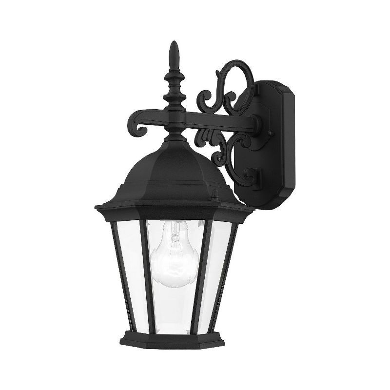 Textured Black Aluminum Outdoor Wall Lantern with Clear Glass