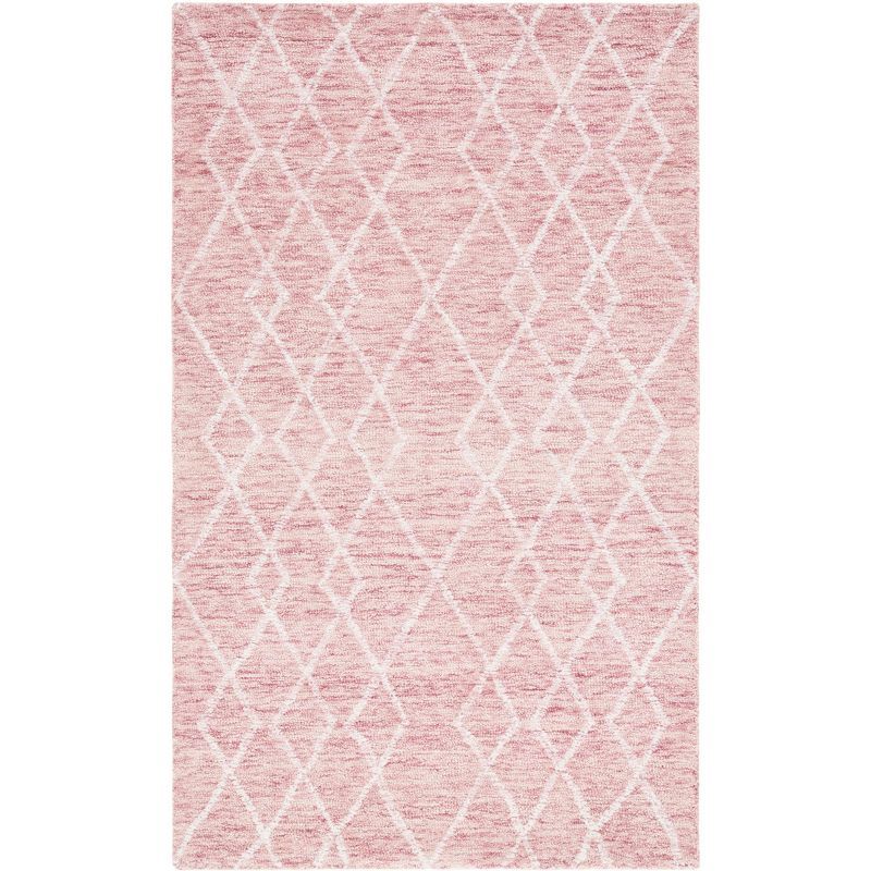 Ivory and Pink Hand-Tufted Wool 3' x 5' Area Rug