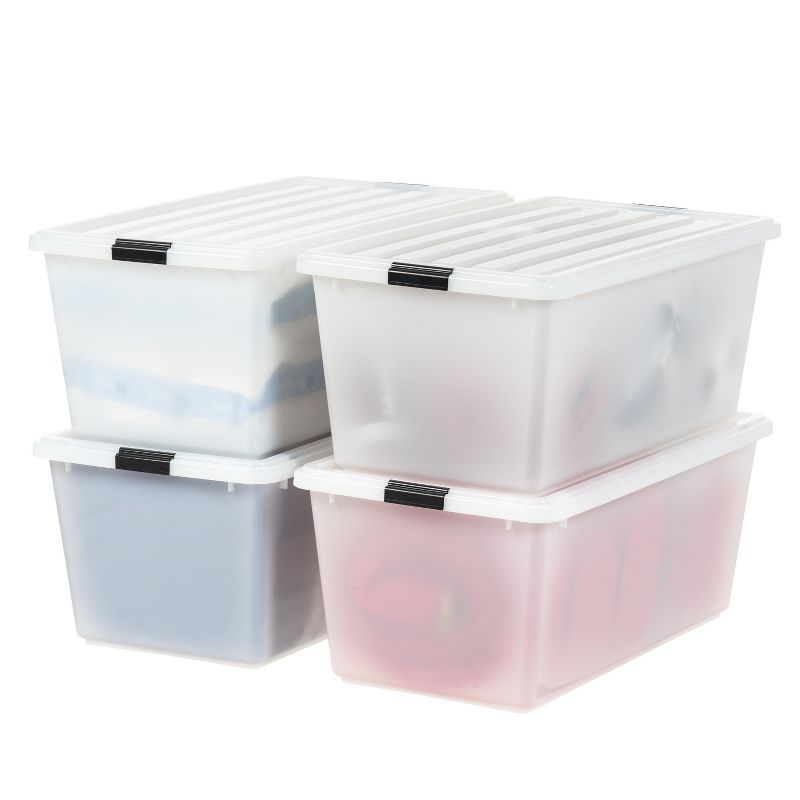 IRIS USA 91 Quart Clear Stackable Plastic Storage Bins with Lids