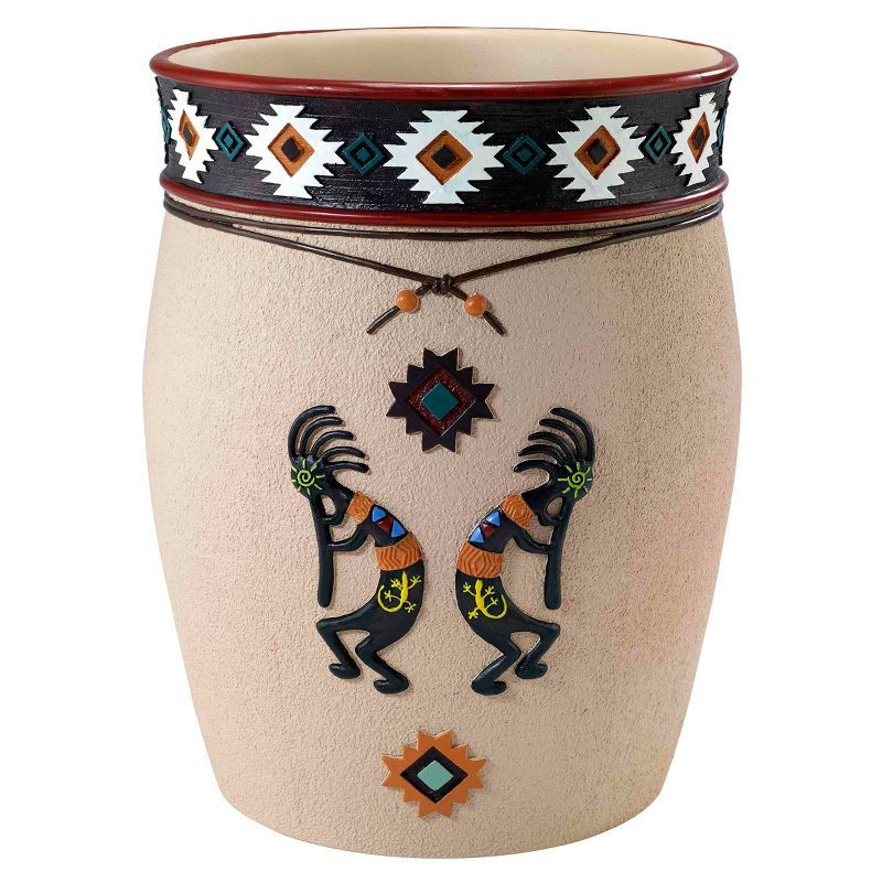 Southwest Beige and Brown Resin Wastebasket with Kokopelli Design