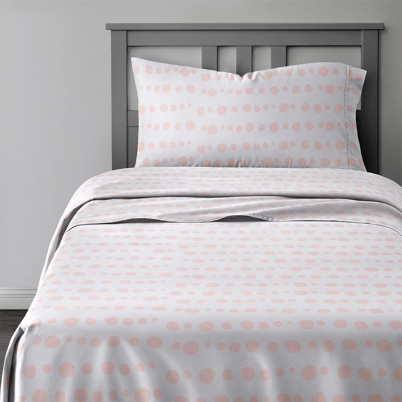 Kids Full Pink Dots Microfiber 4-Piece Sheet Set