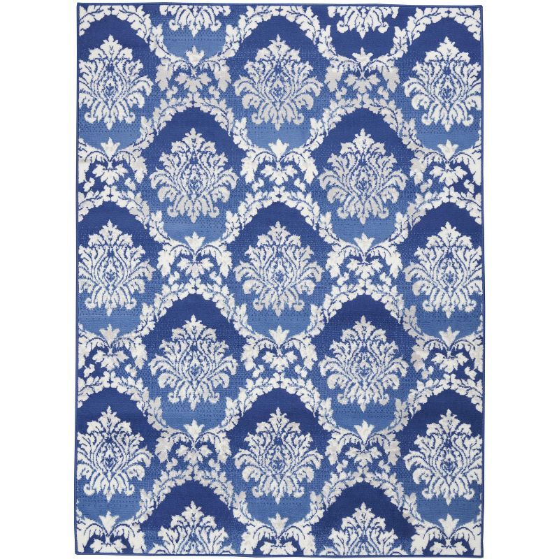 Blue Geometric 6' x 9' Stain-Resistant Synthetic Rug