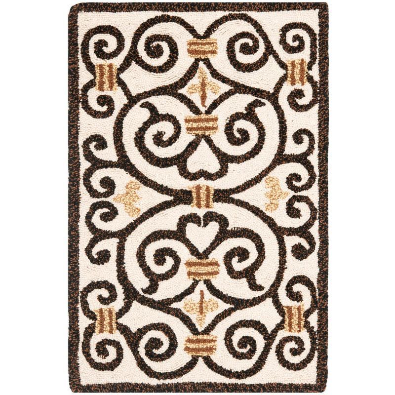 Ivory Floral Handmade Wool Area Rug, 2' x 8'