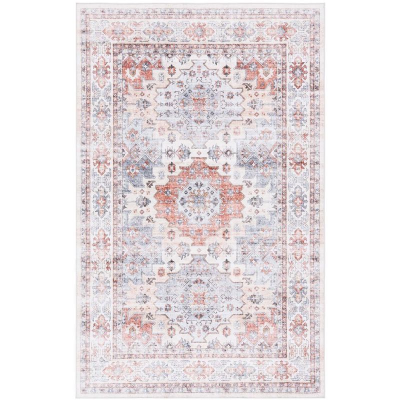 Arizona Southwestern 5x8 Rust and Light Blue Washable Area Rug