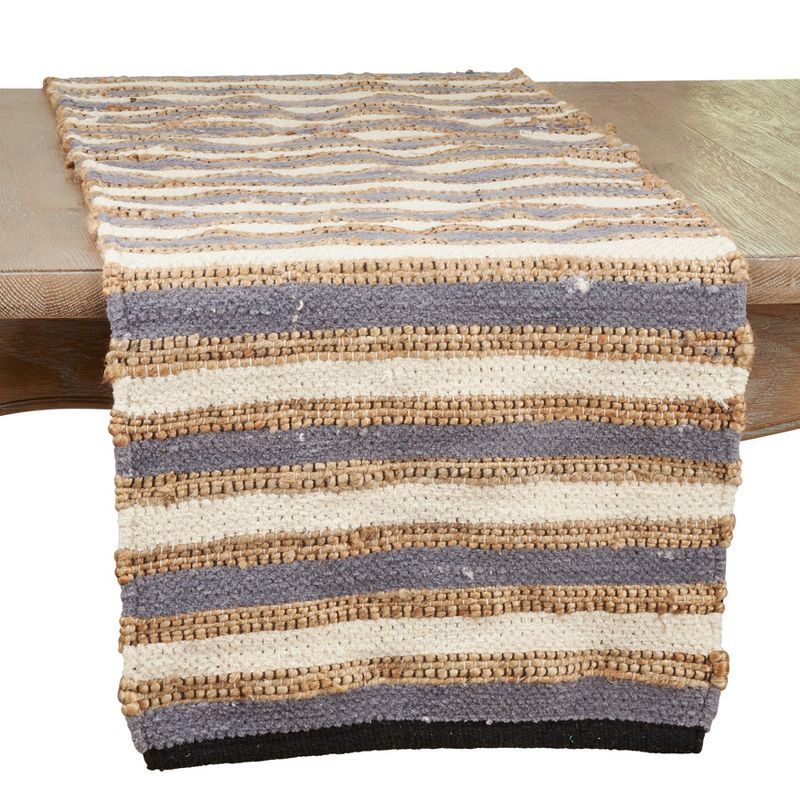 Blue and Multicolor Striped Cotton Chindi Table Runner