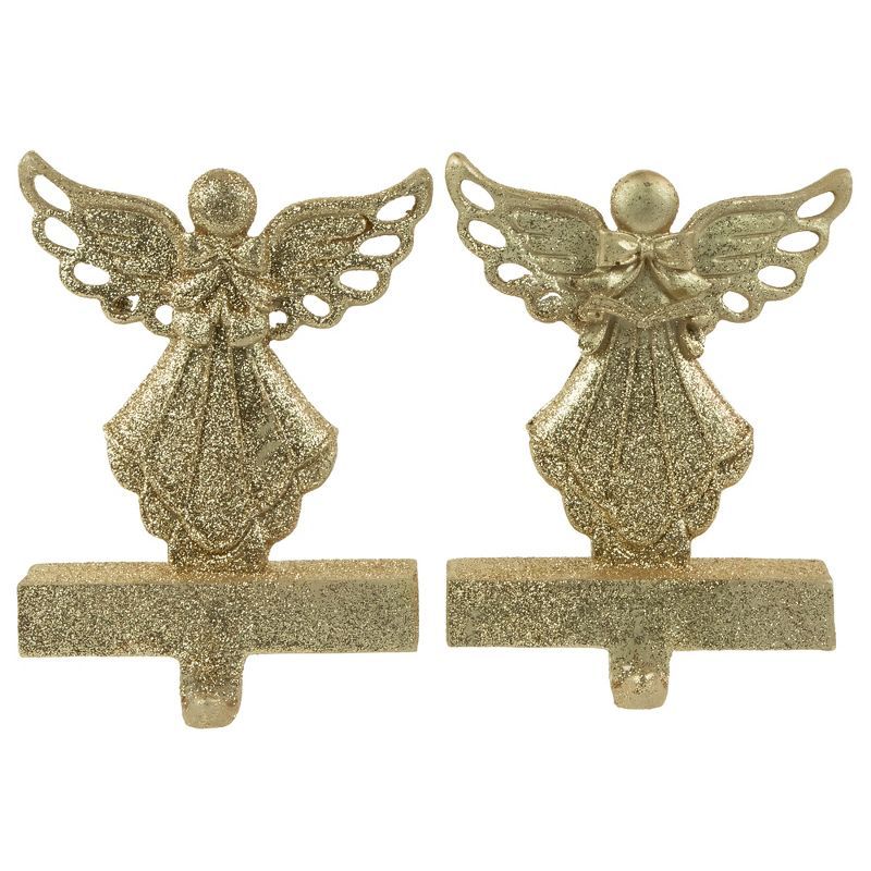 Gold Glitter Angel Christmas Stocking Holders Set of 2