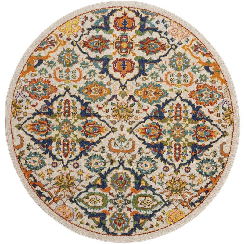 Allur 5'3" Round Ivory Multicolor Bohemian Floral Area Rug