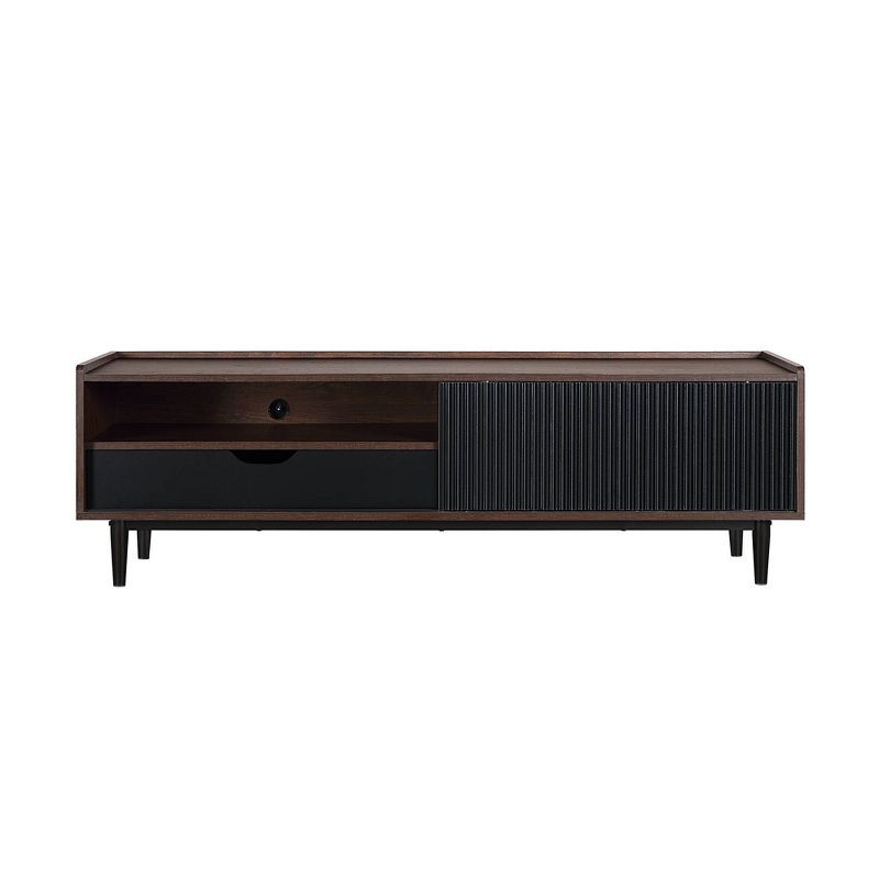 Duane Dark Brown and Black Ribbed TV Stand with Iron Legs