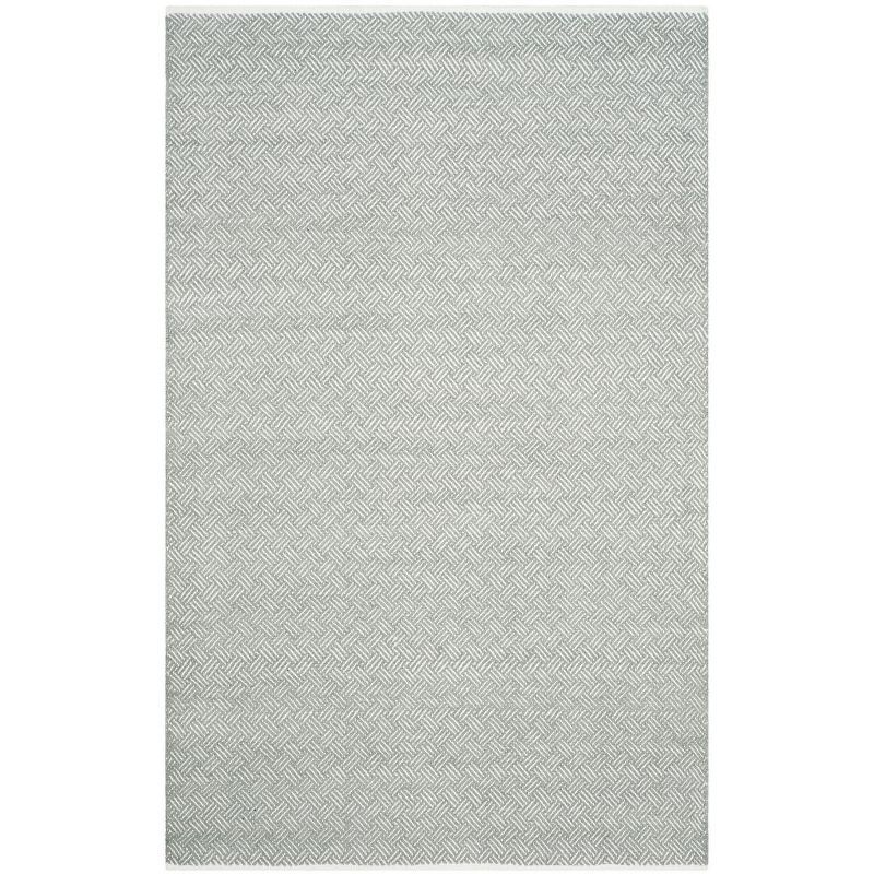 Handwoven Gray Geometric Wool and Cotton Area Rug, 5' x 8'