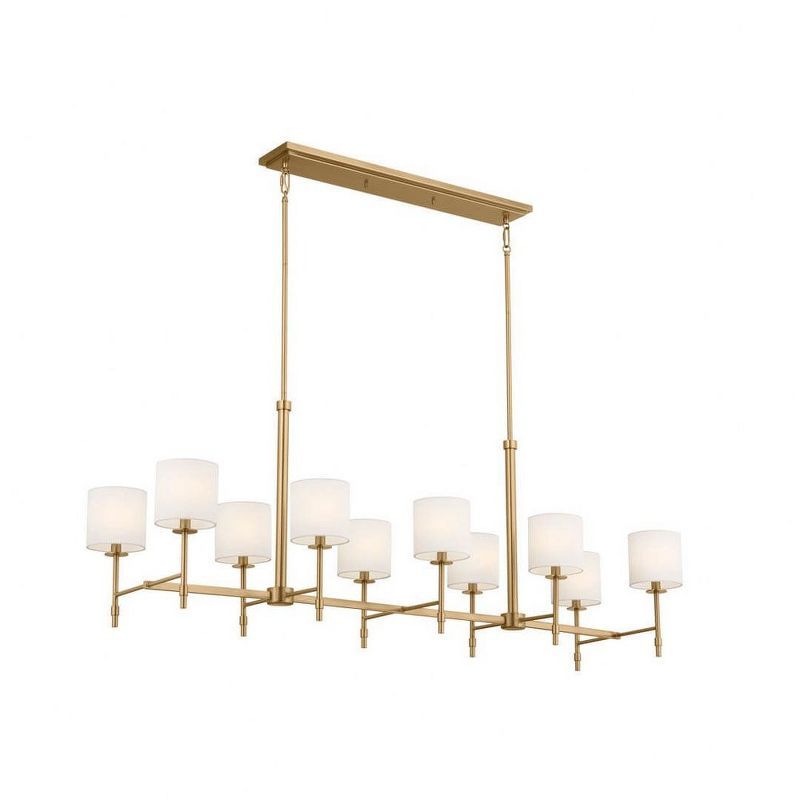 Brushed Brass 10-Light Linear Chandelier with Fabric Drum Shades