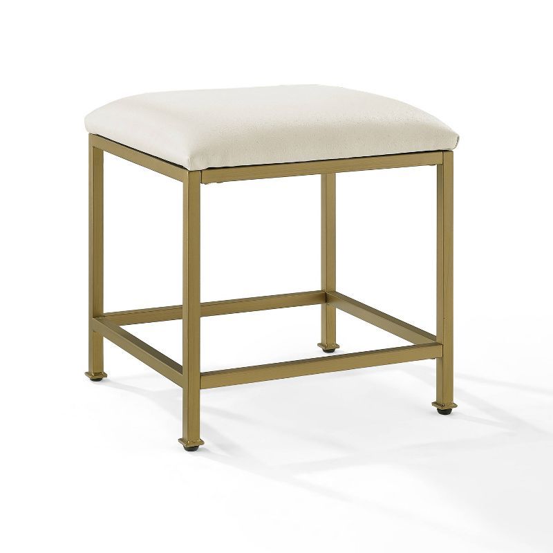 White and Gold Modern Vanity Stool with Plush Seat