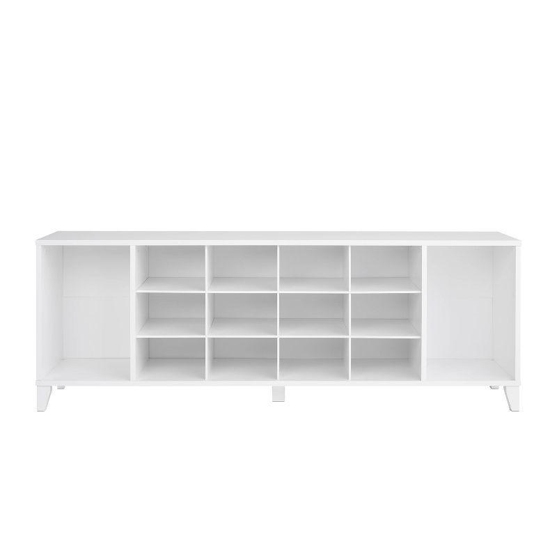 White Wooden Entryway Shoe Storage Bench with 14 Cubbies